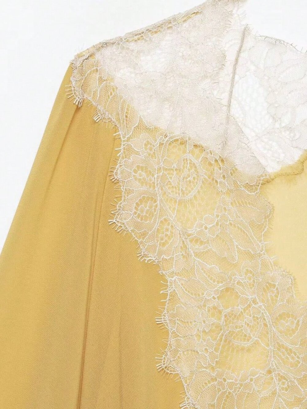 Yellow Elegant Women's Style Minimalist Contrast Lace Blouse - Picture 3 of 7